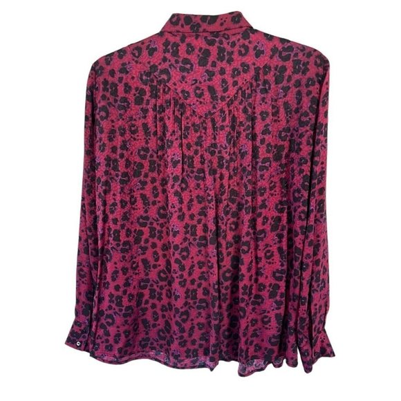 Ba&Sh Button Up Long Sleeve Collared Blouse Fuchsia Pink Blue 6 Small - Picture 2 of 8